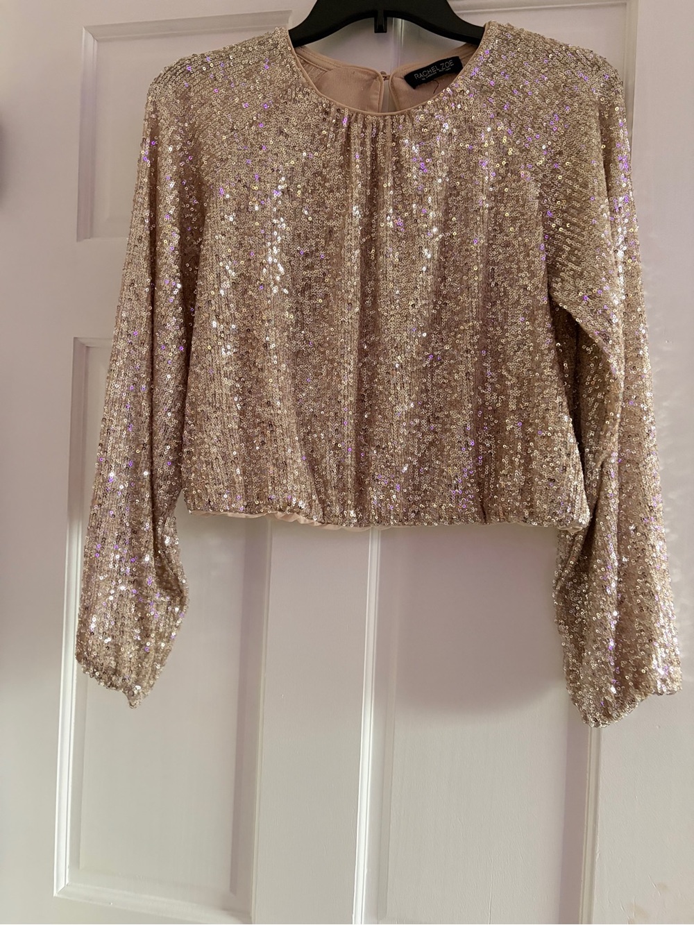 Rachel Zoe Gold Sequin Long-Sleeve Crop Top